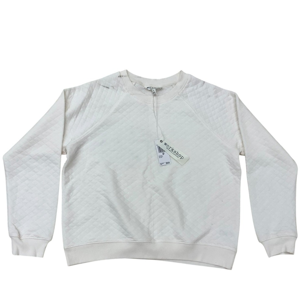 Workshop Republic Clothing Women Quilted Bamboo Sweatshirt Ivory Small NWT